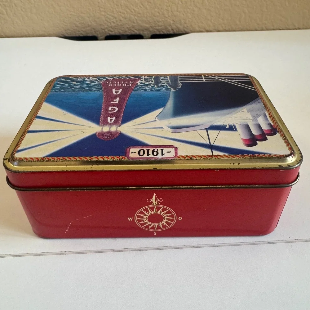 Agfa Photo Article 1910 Steamship Lighthouse Vintage Style Red Metal Tin Box